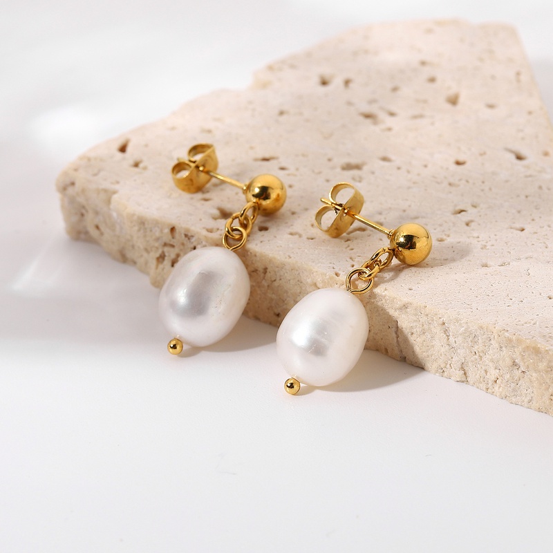 Pendientes colgantes de perlas de acero inoxidable simples al por mayor joyas