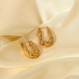 Moda retro doble giro ovalado 18K oro acero inoxidable pendientes en forma de U para mujer