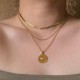 Collar con colgante de acero inoxidable con ojo de circón ovalado chapado en oro de 18 quilates a la moda