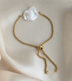pulsera ajustable impermeable de acero inoxidable chapado en oro con perlas barrocas