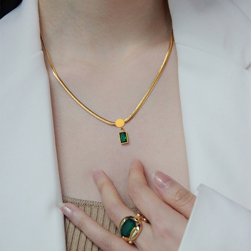 Collar con colgante geométrico de acero inoxidable a la moda, collares de acero inoxidable con circonitas