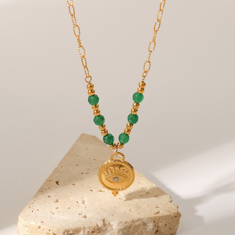 Collar de acero inoxidable de ojo de moda Collares de acero inoxidable de circón chapado en oro