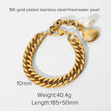 Joyería Pulsera de cadena cubana Serpiente plana apilada Pulsera de acero inoxidable chapada en oro de 18 quilates