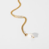 Collar de cadena de acero inoxidable con una sola perla de moda de 18 quilates, joyería al por mayor