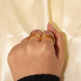 Nuevo anillo de circón rosa rectangular europeo y americano, acero inoxidable, oro de 18 quilates, joyería para mujer