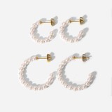 Pendientes de aro de perlas en forma de acero inoxidable de oro de 18 quilates de moda