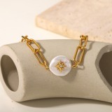 pulsera de perlas con incrustaciones de estrella de ocho puntas de acero inoxidable chapado en oro de 18 quilates