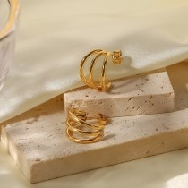 Pendientes de acero inoxidable chapados en oro con forma de C a la moda