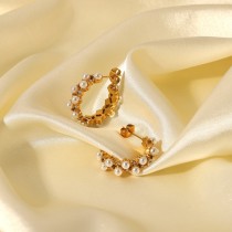 pendientes de acero inoxidable de oro de 18 quilates con incrustaciones de circón de perla de doble capa de moda