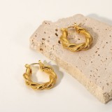 Pendientes en forma de costilla torcida de doble hebra de acero inoxidable chapados en oro de 18 quilates creativos a la moda