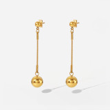 Pendientes de gotas para los oídos de acero inoxidable con bolas doradas pequeñas largas de oro de 18 quilates a la moda