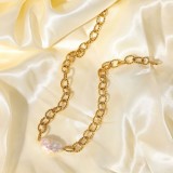 Collar de cadena torcida de perlas de agua dulce barroca retro de acero inoxidable chapado en oro de 18 quilates europeo y americano