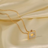 simple collar de concha blanca cuadrada en forma de corazón de acero inoxidable chapado en oro de 18 quilates