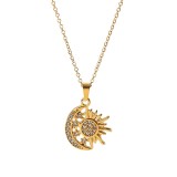 Moda Sun Star Moon Collar de acero inoxidable Chapado en oro Zircon Collares de acero inoxidable
