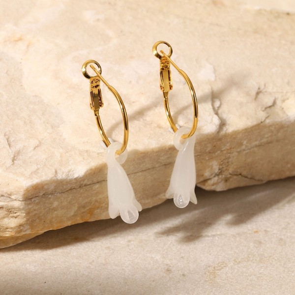 Pendientes de acero inoxidable con colgante de flor de Magnolia blanca de oro de 18 quilates a la moda