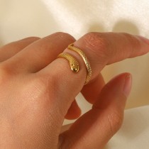 Anillo abierto geométrico de serpiente de acero inoxidable de oro de 18 quilates simple de moda