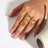 Anillo abierto cruzado de cadena geométrica de moda europea y americana Anillo de acero inoxidable chapado en oro de 18 quilates