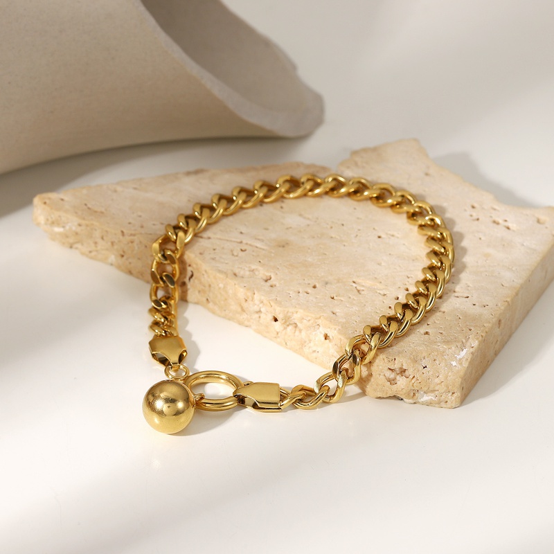 Moda 14K bola colgante resorte hebilla galvanoplastia pulsera de acero inoxidable