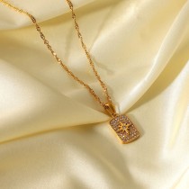 Collar con colgante de etiqueta de estrella de ocho puntas de circonio completo de acero inoxidable chapado en oro de 18 quilates a la moda