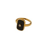 joyería al por mayor joyería retro cuadrado negro 18K anillo de acero inoxidable chapado en oro