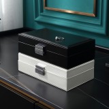 Cajas de joyería de metal de cuero de PU de color sólido cuadrado de moda