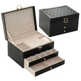 Cajas de joyería de cuero Pu de color sólido de moda
