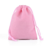 Bolsa de almacenamiento de joyería de franela rosa, bolsa de embalaje con acabado de regalo para almacenamiento de boca de viga con cordón