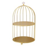 Estante de jaula de pájaros de hierro, estante de almacenamiento de cosméticos de escritorio, estante dorado de doble capa