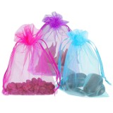 Bolsa de joyería de Organza de Color sólido, bolsa de dulces de regalo de bolsillo con cordón de malla transparente, venta al por mayor