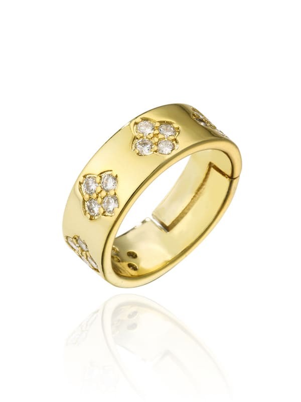 Anillo de banda vintage geométrico con diamantes de imitación de oro laminado