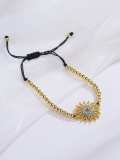Pulsera ajustable Hip Hop con corazón de circonitas cúbicas de oro laminado