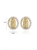 Pendiente de tuerca de oro laminado con circonita cúbica geométrica Vintage Virgen María