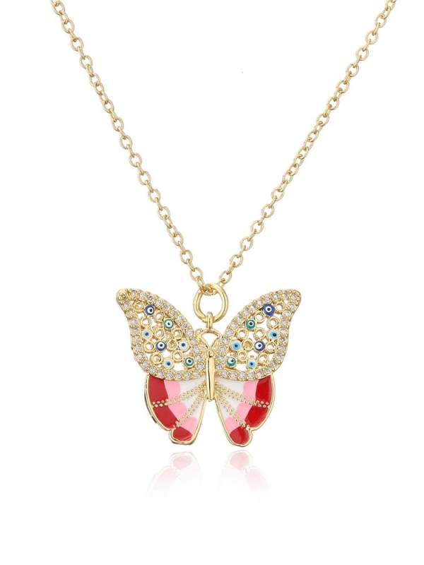 Collar de tendencia de mariposa de esmalte de circonita cúbica de oro laminado