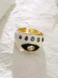 Anillo de banda vintage de mal de ojo esmaltado de oro laminado