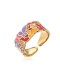 Anillo de banda de hip hop con mariposa esmaltada de oro laminado