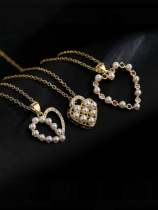 Collar vintage con corazón de perla de imitación de oro laminado