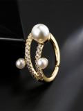 Anillo de banda vintage irregular con perla de imitación de oro laminado