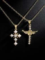 Collar vintage con cruz de perlas de imitación de oro laminado