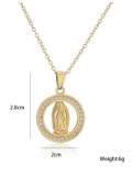 Collar con colgante de Virgen María vintage geométrico de circonita cúbica de oro laminado