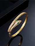 Brazalete estilo hip hop con serpiente de diamantes de imitación de oro laminado