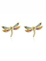 Aretes lindos de libélula con zirconia cúbica de oro laminado
