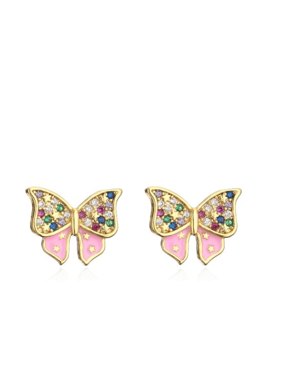 Aretes lindos de mariposa con zirconia cúbica de oro laminado