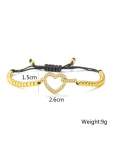 Pulsera ajustable Hip Hop con corazón de circonitas cúbicas de oro laminado