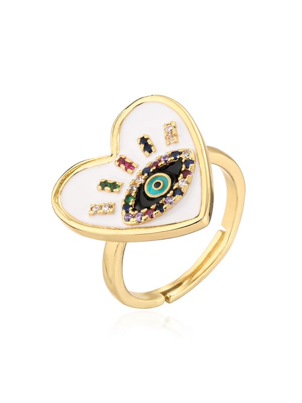 Anillo de banda vintage con corazón de circonita cúbica de esmalte de oro laminado