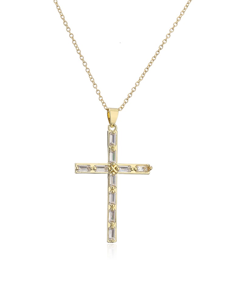 Collar Religioso Étnico con Cruz de Zirconia Cúbica de oro laminado