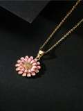 Collar minimalista de flor de esmalte de diamantes de imitación de oro laminado