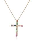 Collar Religioso Vintage con Cruz de Zirconia Cúbica de oro laminado
