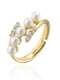 Anillo de banda vintage irregular con perla de imitación de oro laminado