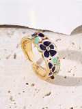 Anillo de banda minimalista con flor de esmalte de oro laminado
