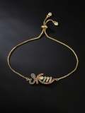 Brazalete Vintage Ajustable con Letra de Zirconia Cúbica de oro laminado